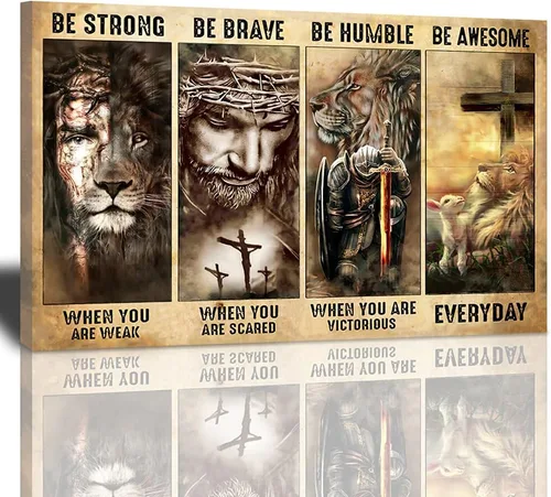 Miniatura 11 de Póster en lienzo con imágenes de Jesús, león y cordero, impresión en lienzo con texto en inglés "God Bible Christian Religios" para pared, pintura