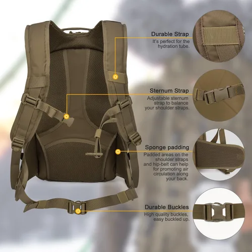 Miniatura 6 de Mardingtop - Mochila táctica de 28L para hombres con parche de velcro, Caqui