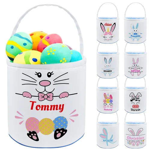 Miniatura 9 de Cesta de Pascua personalizada con nombre, bolsas de lona personalizadas para niños, cestas de Pascua para bebés, niños y niñas, color azul