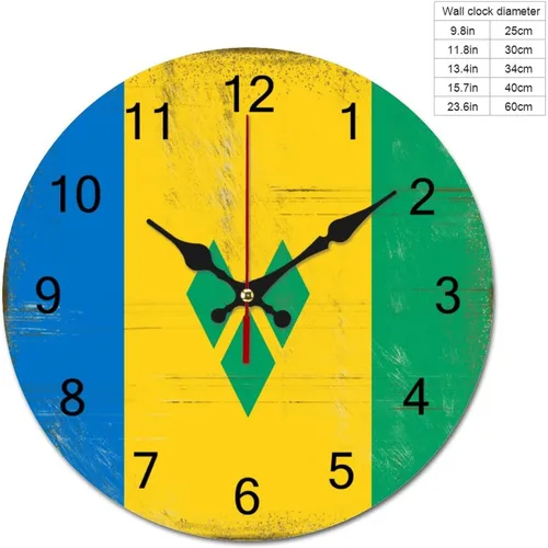 Miniatura 2 de Reloj de pared grande con diseño de bandera de San Vicente y la Granadina, funciona con pilas, reloj colgante silencioso de 9 pulgadas, decoración