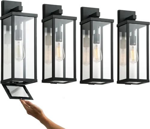 Miniatura 12 de mirrea Aplique de pared clásico para exteriores de 11 pulgadas, marco de metal rectangular negro mate y pantalla de vidrio transparente, luz