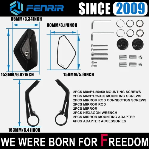 Miniatura 4 de FENRIR Manillar para motocicleta, espejo de extremo de barra CNC de aluminio negro Cafe Racer, anti-vibración, anti-reflejos, campo de visión