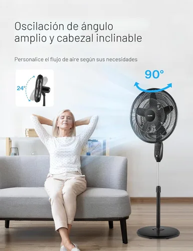 Miniatura 2 de PELONIS PFS45A5BBB - Ventilador de pie oscilante de 45 cm (18 pulgadas) con 5 palas, control remoto, pantalla LED, 5 ajustes de velocidad