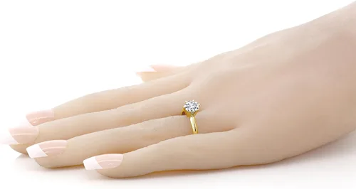 Miniatura 77 de Anillo de compromiso solitario con piedra preciosa redonda de oro amarillo de 14 quilates de 0.236 in para mujer Ajuste clásico de 6 puntas