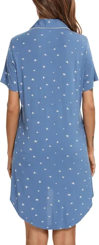 Miniatura 97 de Samring Camisón de pijama para mujer, manga corta/larga, con botones, camisón para dormir, camisón para novio, talla XXL