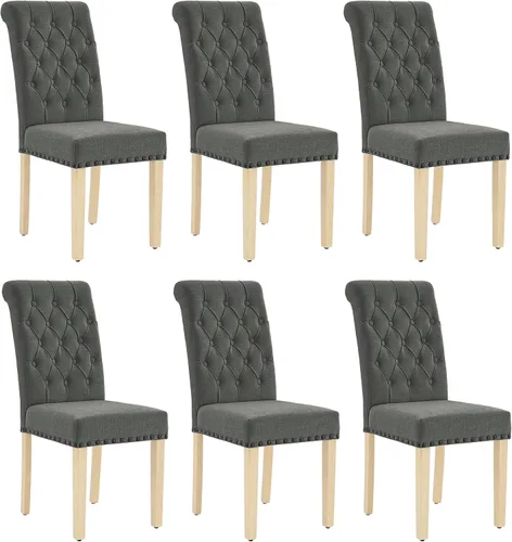 Miniatura 13 de adochr Juego de 2 sillas de comedor de tela de lino, silla de comedor tapizada con patas de madera, sillas Parsons sin brazos para Beige