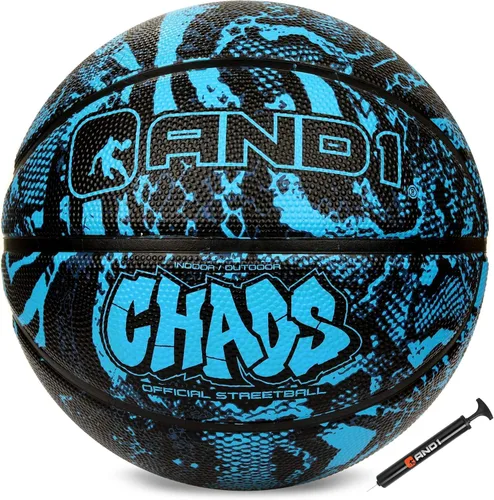 AND1 Chaos Basketball: Official Regulation (29.5 inches) Rubber - Deep Channel Construction Streetball, Made for Indoor Outdoor Basketball Games