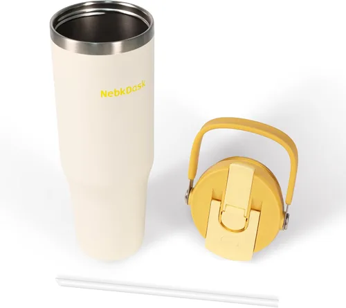 Miniatura 4 de Botella de acero inoxidable aislada de 40 onzas con popote y tapa de 2 en 1, botella de agua con asa de transporte que mantiene frías las bebidas