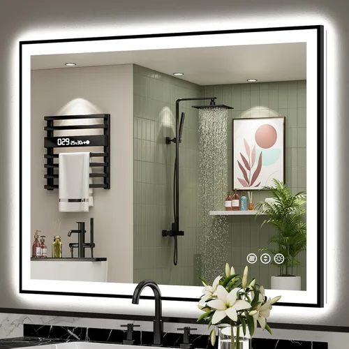 Miniatura 68 de 30x36 Espejo de baño LED con luces, retroiluminado y luz frontal, espejo de tocador iluminado antivaho para pared de baño, 3 colores, regulable