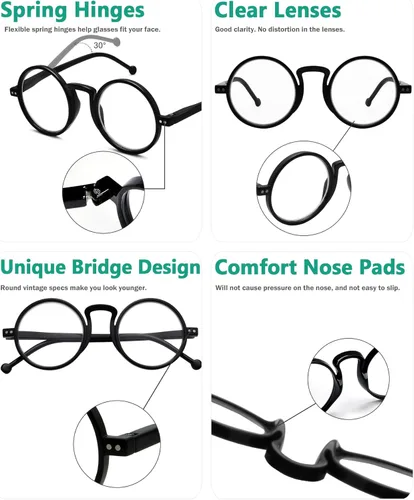 Miniatura 5 de Eyekepper Gafas de lectura redondas para mujeres y hombres lectores retro Negro