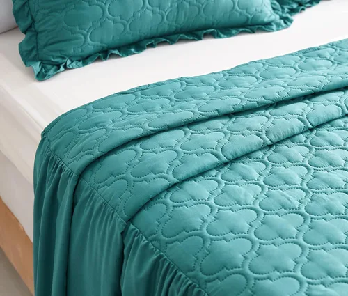 Miniatura 3 de CHIXIN Colcha con falda con volantes, caída de 30 pulgadas de largo, ropa de cama estilo Shabby Chic, ligera, juego de 3 piezas, tamaño King, laguna