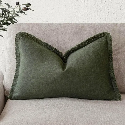 Miniatura 69 de Foindtower Fundas de almohada decorativas de lino con flecos, acogedora funda de cojín bohemia estilo farmhouse con borlas, funda de almohada