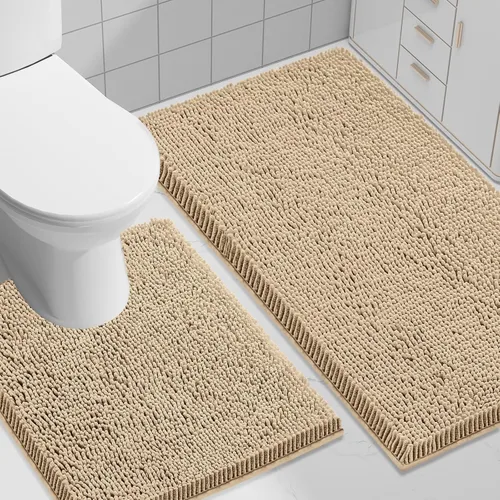 Miniatura 116 de Smiry Juego de 2 alfombras de baño, felpilla suave y absorbente, lavable a máquina, antideslizantes, para bañera, ducha y suelo