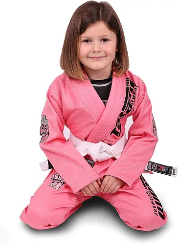 Miniatura 5 de Tatami Fightwear Meerkatsu Animal Jiu Jitsu Gi, chaqueta de 425GSM, pantalones BJJ de sarga y cinturón blanco, rosa, M0, Rosado