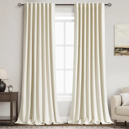 Miniatura 18 de Cortinas de lino 100% opacas para dormitorio, 102 pulgadas de largo, con pestaña trasera, bolsillo para barra, paneles acústicos con aislamiento