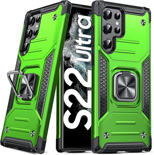 Miniatura 25 de Anqrp Funda para Galaxy S22 Ultra, Funda Protectora de Teléfono de Grado Militar con Soporte Plegable de Anillo de Metal Giratorio