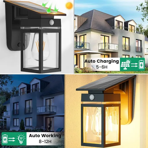 Miniatura 5 de Luces Solares de Porch al Aire Libre, del Anochecer al Amanecer y Luz de Pared con Sensor de Movimiento con Forma de Linterna, 3 Modos IP65