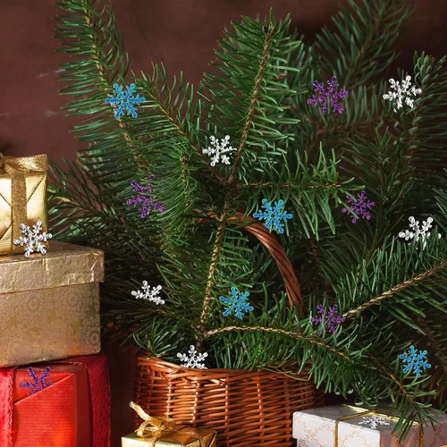 Miniatura 8 de Decoraciones de confeti de copo de nieve de Navidad, 1200 unidades, confeti morado, azul, plateado, paquete de fiesta de nieve para Navidad