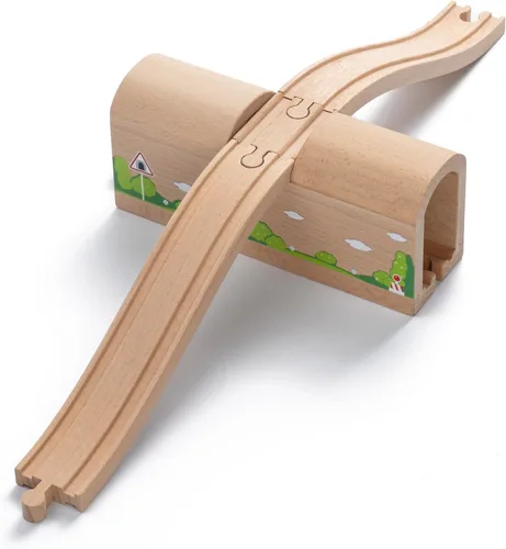 Miniatura 7 de Accesorios de vías de tren de madera, accesorios ferroviarios de tren, puente de tren de doble suspensión, juego de tren de juguete para niños