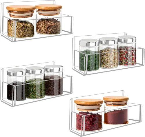 Estante Acrílico para Especias de Montaje en Pared - 6 Pulgadas, Soporte Transparente para Almacenamiento de Especias, Paquete de 4 Estantes