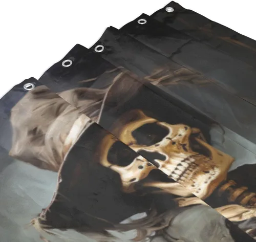 Miniatura 3 de YLATY3387 - Cortina de ducha de traje negro con calavera para baño, divertido juego de cortina de ducha de esqueleto hippie bohemio, tela de pintura