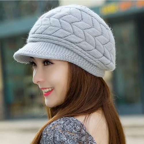 Miniatura 3 de XYX Gorro de lana para mujer, cálido, elástico, suave, con visera de punto, con visera