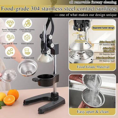 Miniatura 3 de Exprimidor manual de hierro fundido, extractor de jugo de frutas cítricas manual de metal resistente comercial para pomelo naranja y granada