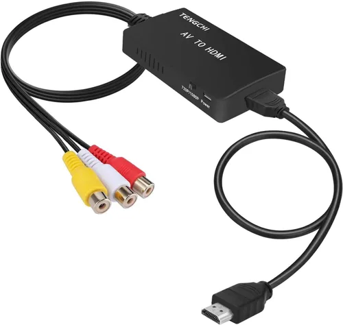 Tengchi Convertidor RCA a HDMI, adaptador compuesto a HDMI compatible con 1080P PAL/NTSC compatible con PS One, PS2, PS3, STB, Xbox, VHS, VCR,