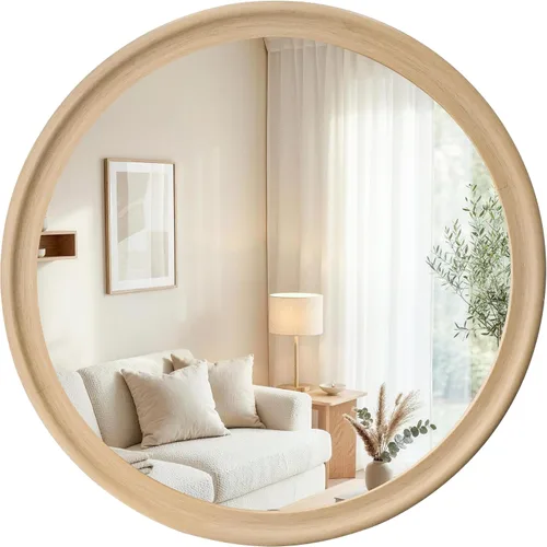 Miniatura 20 de CULER Espejo Redondo de 36 Pulgadas, Espejo de Pared Templado Rústico de Baño con Marco de Madera de Nogal, Espejos Circulares de Madera