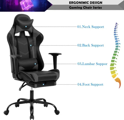 Miniatura 6 de Silla para videojuegos, silla de videojuegos, silla de juegos de computadora barata, silla de juegos de piel sintética, respaldo alto, silla