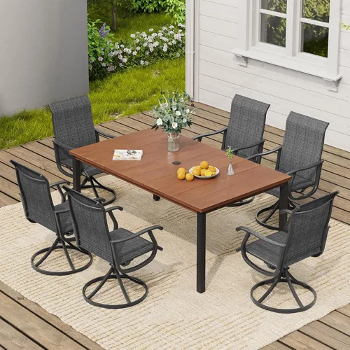 Miniatura 10 de VICLLAX Muebles pequeños de exterior de 3 piezas, 2 sillas giratorias de patio y mesa redonda pequeña para 2, sillas de carbón oscuro y negro
