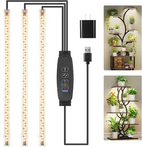 Miniatura 19 de RWNTAO Lámpara de cultivo de una tira de 2 unidades, tiras de luz LED de espectro completo para plantas de interior con temporizador de encendido