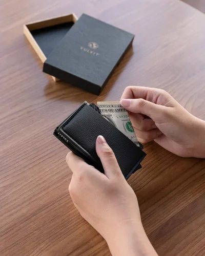 Miniatura 42 de VULKIT Tarjetero RFID Bloqueo de Cuero Automático Pop Up Cartera Aluminio Slim Pocket Tarjeta de Visita