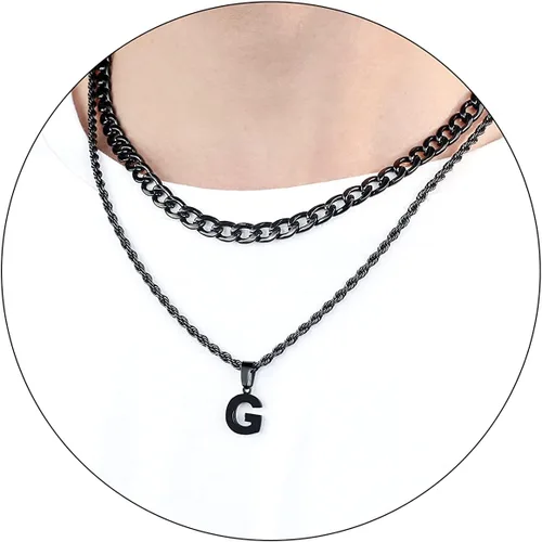 Miniatura 42 de SENRAN Collar con inicial en capas de la A a la Z para hombre, cadena de cuerda torcida de acero inoxidable de 18 a 20 pulgadas, dije de letra