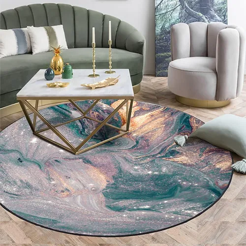Miniatura 21 de Tapete redondo de mármol verde esmeralda, lavable, pequeño círculo, para dormitorio, sala de estar, alfombra moderna abstracta circular, 2 pies