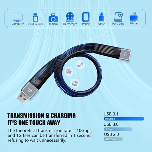 Miniatura 8 de Adaptador USB C a USB 3.0, 10Gbps USB C macho a tipo C hembra adaptador OTG Cable bidireccional OTG, cable plano Thunderbolt3 a USB 3.0 para PC