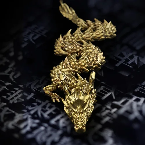 Miniatura 8 de Estatua y esculturas de dragón de Feng Shui de oro chino con articulaciones móviles, figuras coleccionables de dragón chino, decoración de mesa