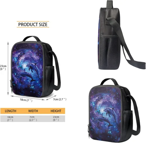 Miniatura 126 de HUGS IDEA Juego de 3 bolsas escolares con aislamiento térmico para el almuerzo, estuche para lápices