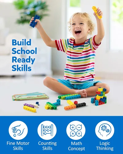 Miniatura 5 de Coogam Manipulativos de matemáticas, juego de matemáticas para niños de 3 a 8 años con cubo de enlace a presión de conteo de números, tarjetas