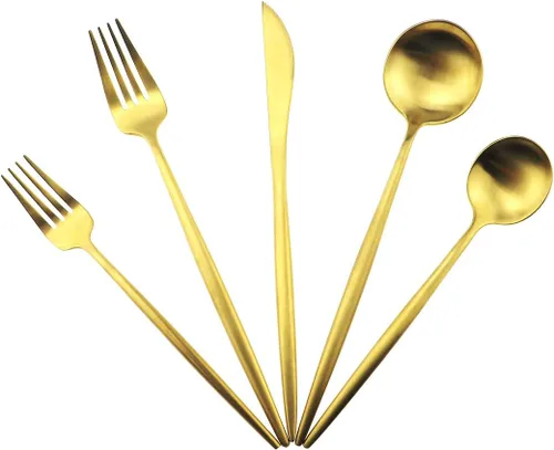 Miniatura 22 de Juego de cubiertos de acero inoxidable 18/10 de 20 piezas, vajilla de lujo para viajes, incluye cuchillo, tenedor, cuchara, servicio para 4