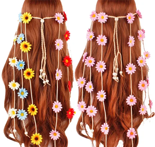 Miniatura 7 de 2 diademas bohemias de girasol, diademas de plumas bohemias, tocado indio, bandas de pelo de pavo real, diadema gitana, corona floral, girasoles