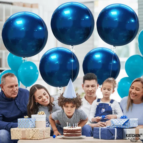 Miniatura 5 de KatchOn, Globos Azules Metálicos de Mylar - Grandes de 22 Pulgadas, Paquete de 6 Globos Redondos Azul Arándano para Decoraciones de Fiesta Azul