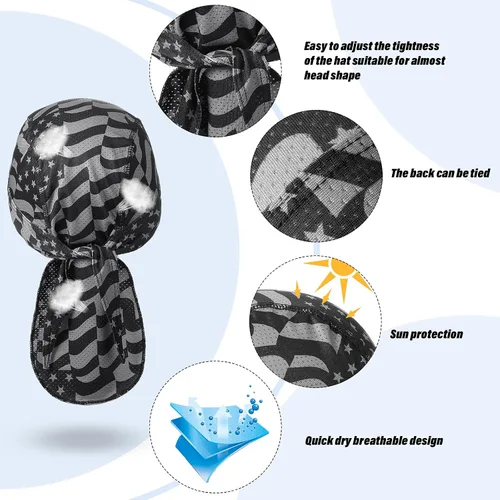 Miniatura 5 de Chuangdi 3 unidades Do Rags Dew Rag Skull Caps para hombres, bandana, gorros, sombreros pirata, gorras de ciclismo, diademas para la cabeza
