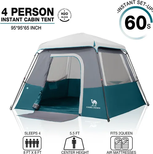 Miniatura 8 de CAMEL CROWN 4/6 Person Instant Cabin Tent, Pop Up Windproof Tents for Camping, 60-Second Setup Family Tent with Carry Bag for Outdoor Hiking Azul