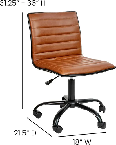 Miniatura 3 de Flash Furniture - Silla de oficina, vinilo marrón, estructura negra, sin reposabrazos, asiento y respaldo acanalados, diseño de respaldo bajo
