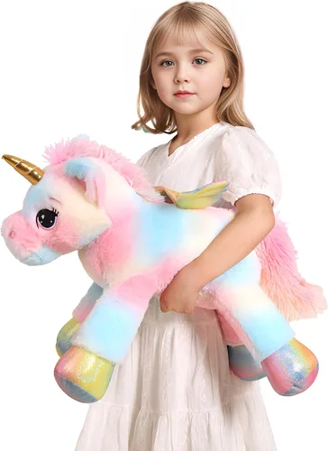FFxiong Almohada de Peluche de Unicornio Grande de 24 Pulgadas de Color, Linda y Suave Unicornio Gigante con Alas de Arcoíris, Muñeca Grande, Regalo