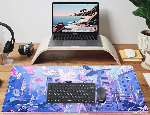 Miniatura 6 de Alfombrilla de escritorio Anime Kawaii Mousepad Linda Japonesa Alfombrilla de mouse grande para juegos XXL, Alfombrilla de teclado de laptop Azul