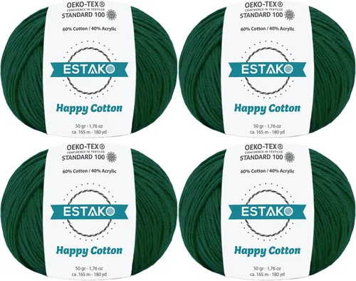 Miniatura 47 de Estako Happy Cotton, 1,76 oz (50 g) / 180 yardas (165 m) de lana 60 % algodón y 40 % acrílico, suave, fina/deportiva (2) para crochet y tejer