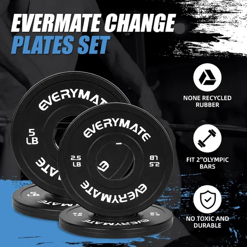 Miniatura 5 de EVERYMATE Juego de placas de peso de cambio negro, 1.25 libras, 2.5 libras, 5 libras, juego de placas olímpicas fraccionarias para entrenamiento 15