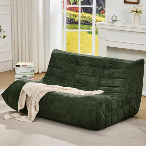 Miniatura 21 de Sillones tipo puf para adultos, puf gigante con espuma viscoelástica, sillón puf con relleno, piel sintética, para la sala, dormitorio u oficina azul